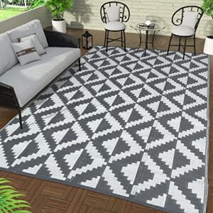 outdoor rugs for patio clearance - 5'x8' waterproof reversible indoor outdoor rug carpet, portable plastic straw rug for rv camping, picnic, beach, porch, deck(rug002#,gray)