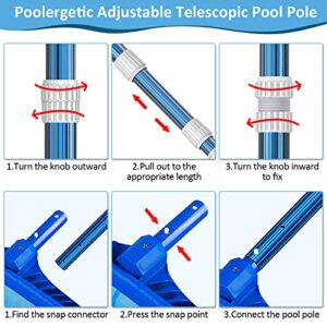 Poolergetic Pool Pole, Telescopic Pool Pole,Thickened Aluminum Pool Pole, Adjustable Length 4.5-12 Feet, Fit Pool Nets,Pool Brushes,Pool Leaf Rakes,Pool Vacuum Heads