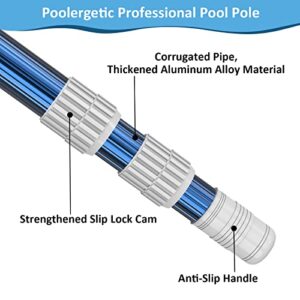 Poolergetic Pool Pole, Telescopic Pool Pole,Thickened Aluminum Pool Pole, Adjustable Length 4.5-12 Feet, Fit Pool Nets,Pool Brushes,Pool Leaf Rakes,Pool Vacuum Heads