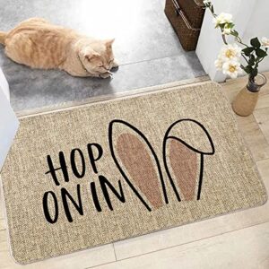 GAGEC Happy Easter Door Mat Hop On in Easter Doormat Cute Bunny Ears Entrance Rugs Spring Farmhouse Indoor Bathroom Home Kitchen Decorations Floor Front Door Mat Outdoor 17 x 27 Inch