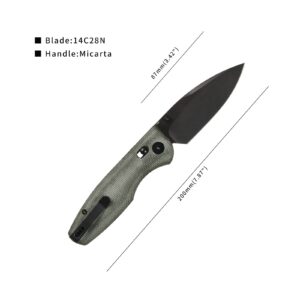 CMB Made Knives CMB Predator Knife CMB-08 Micarta Handle 14C28N Steel Blade Pocket Folding Tactical Survival Camping Outdoors Knife EDC (Green Black)