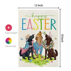 CROWNED BEAUTY Happy Easter Dogs Garden Flag 12x18 Inch Double Sided for Outside Small Burlap Floral Eggs Yard Holiday Decoration CF740-12