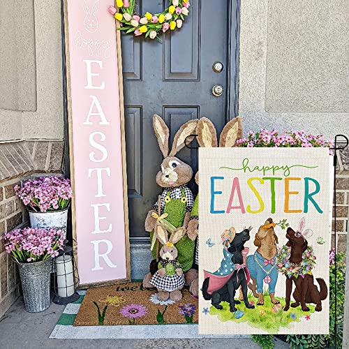 CROWNED BEAUTY Happy Easter Dogs Garden Flag 12x18 Inch Double Sided for Outside Small Burlap Floral Eggs Yard Holiday Decoration CF740-12