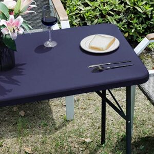 NEWISHER 2 Pack Fitted Tablecloth Rectangle 4ft Elastic Edge Spandex Table Top Cover for Picnic Outdoor Camping Park Patio Navy 23 x 48 inch