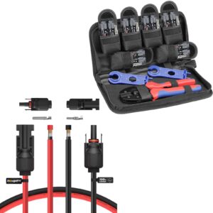 bundle of bougerv solar crimper tool kit and 10 feet 12awg solar extension cable, with 1pcs solar crimper, 6pairs solar connectors and 1pair solar connector spanner wrench, 10ft red + 10ft black wire