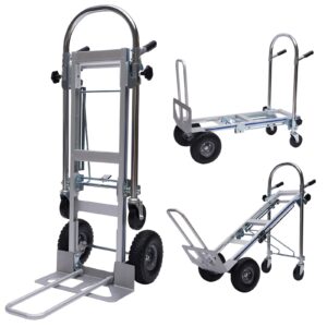convertible hand truck, 3-in-1 industrial aluminum heavy duty dolly cart, 700 lbs capacity (3 positions, 53" high)