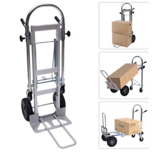 Convertible Hand Truck, 3-in-1 Industrial Aluminum Heavy Duty Dolly Cart, 700 lbs Capacity (3 Positions, 53" High)