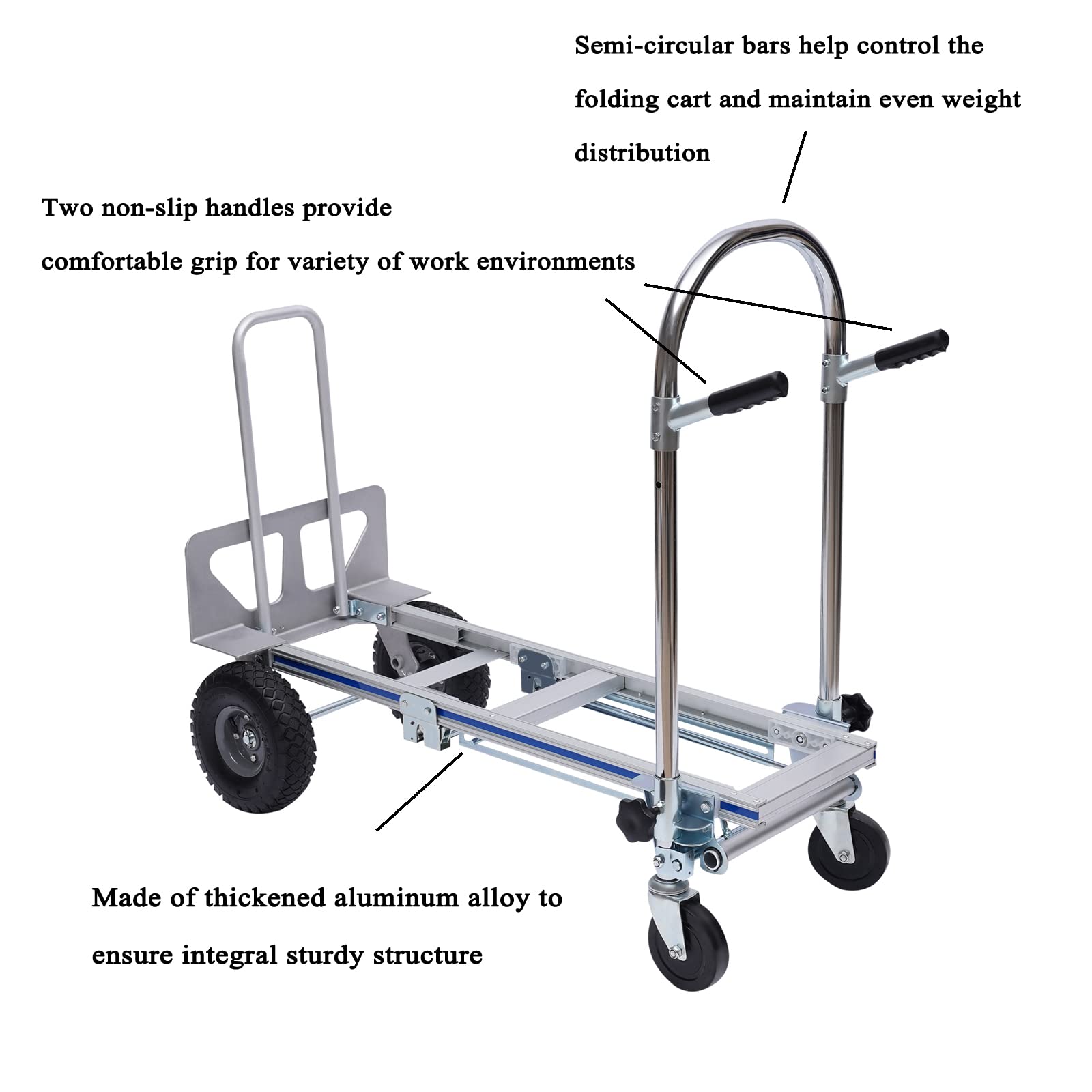 Convertible Hand Truck, 3-in-1 Industrial Aluminum Heavy Duty Dolly Cart, 700 lbs Capacity (3 Positions, 53" High)