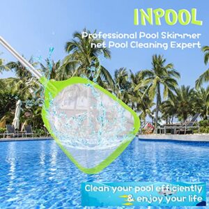 Pool Leaf Skimmer with 17-26 Inch Premium Pole, Pool Leaf Cleaner Net & Portable Swimming Pool Deep Rake Net,Fine Mesh Net, for Outdoor & Indoor Swimming Pools,Hot Tub, Fish Ponds and Spas(Green)