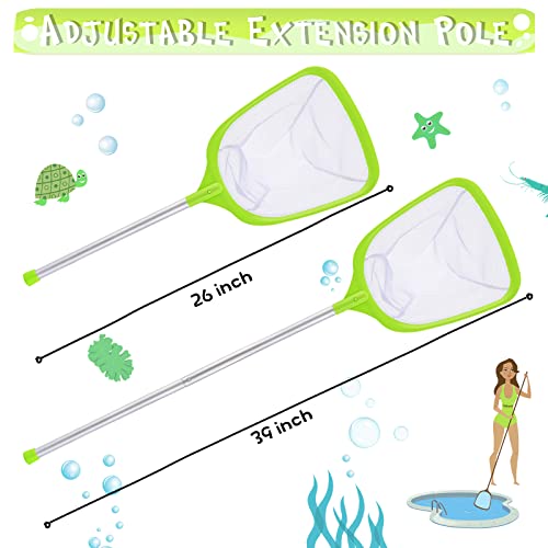 Pool Leaf Skimmer with 17-26 Inch Premium Pole, Pool Leaf Cleaner Net & Portable Swimming Pool Deep Rake Net,Fine Mesh Net, for Outdoor & Indoor Swimming Pools,Hot Tub, Fish Ponds and Spas(Green)