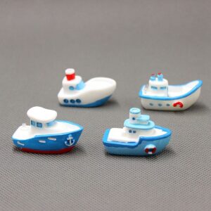 4 pcs yacht ornaments, resin sea boat figurines mini fairy garden decorations, bonsai miniatures diy crafts home decors