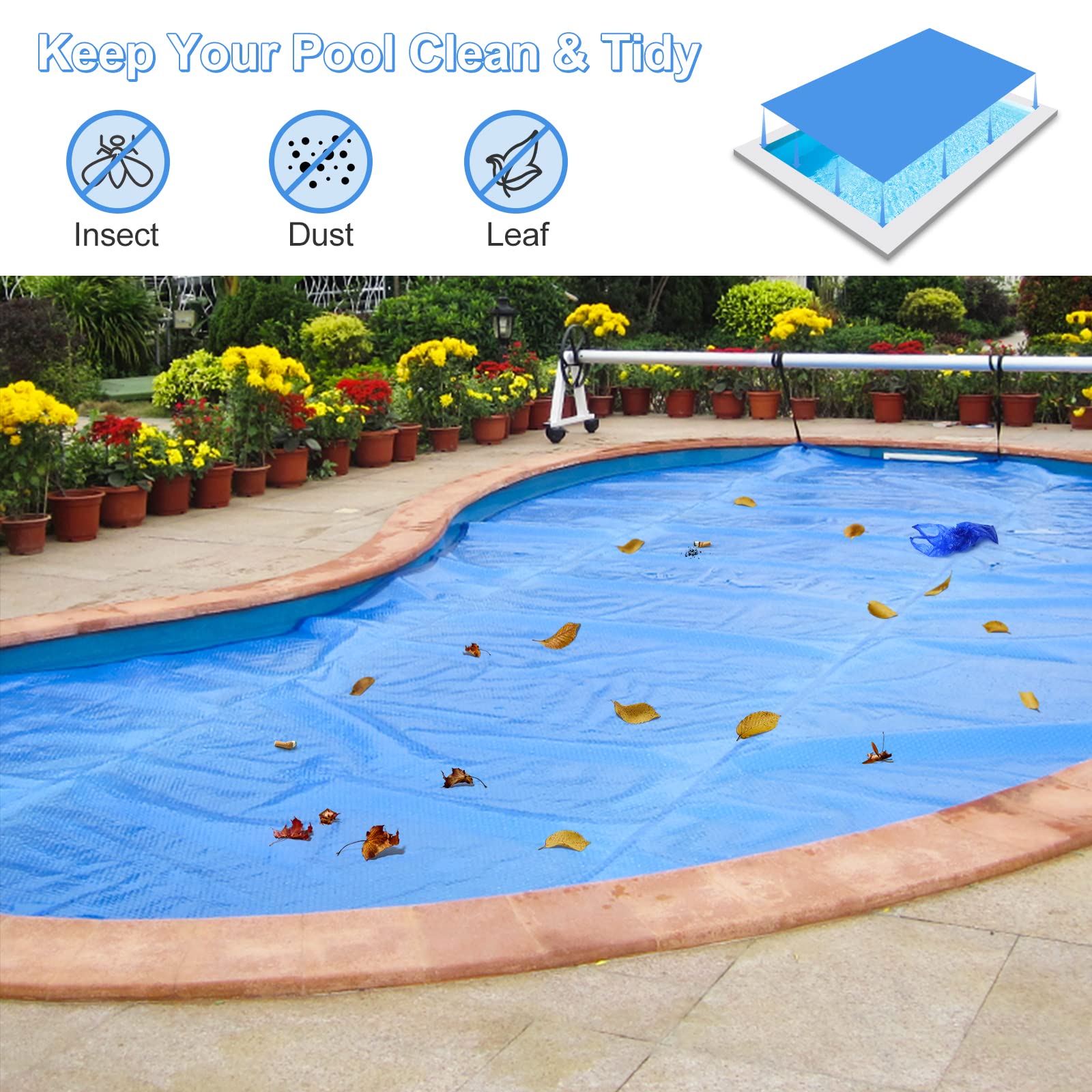 S AFSTAR 18ft x 36ft Pool Cover, Rectangle Swimming Pool Cover with Carry Bag, Waterproof & Dustproof Heavy Duty Pool Cover, 12-MIL Heat Retaining Pool Solar Blanket for Above-Ground & In-Ground Pools