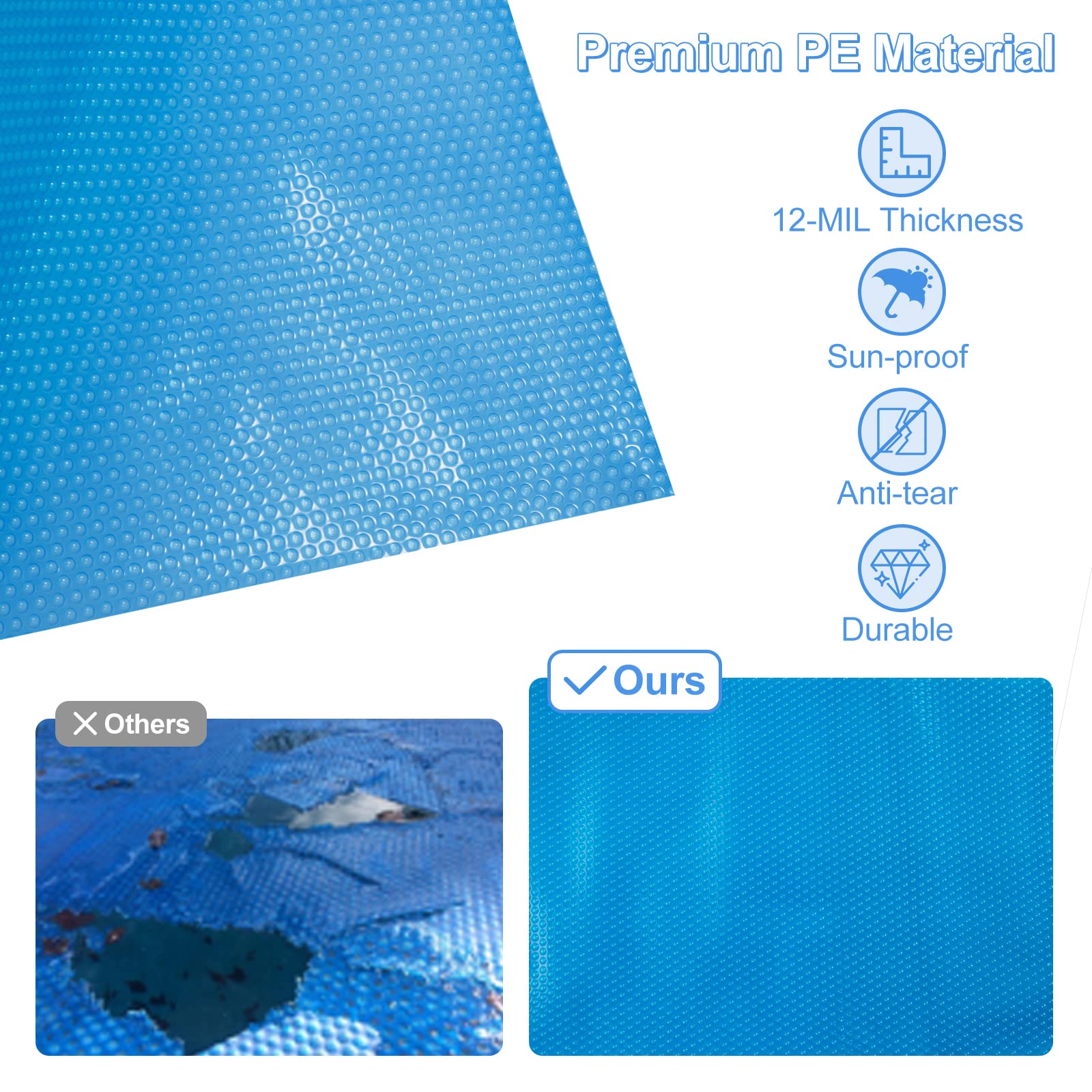 S AFSTAR 18ft x 36ft Pool Cover, Rectangle Swimming Pool Cover with Carry Bag, Waterproof & Dustproof Heavy Duty Pool Cover, 12-MIL Heat Retaining Pool Solar Blanket for Above-Ground & In-Ground Pools