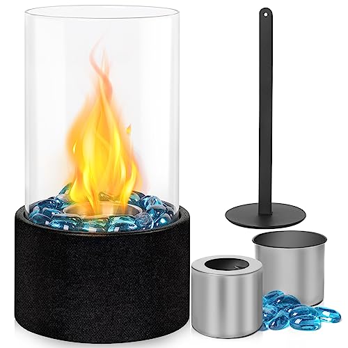 Eufrozy Small Table Top Fire Pit Bowl Indoor, Mini Portable Tabletop Rubbing Alcohol Fireplace Clean-Burning Bio Ethanol with Wind Guard Blue Rocks for Marshmallow S'Mores Apartment Personal Ambiance