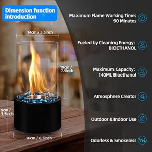 Eufrozy Small Table Top Fire Pit Bowl Indoor, Mini Portable Tabletop Rubbing Alcohol Fireplace Clean-Burning Bio Ethanol with Wind Guard Blue Rocks for Marshmallow S'Mores Apartment Personal Ambiance