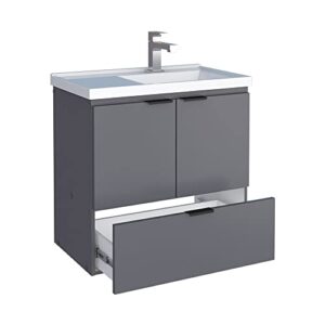 COZIMAX Vanity Soul 24" Floating Bathroom Vanity and Cultured Marble Sink with Soft Close Door (Gray)