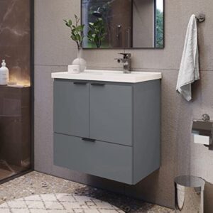 COZIMAX Vanity Soul 24" Floating Bathroom Vanity and Cultured Marble Sink with Soft Close Door (Gray)