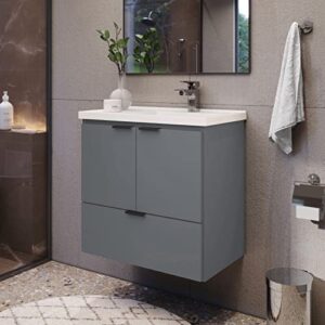 cozimax vanity soul 24" floating bathroom vanity and cultured marble sink with soft close door (gray)