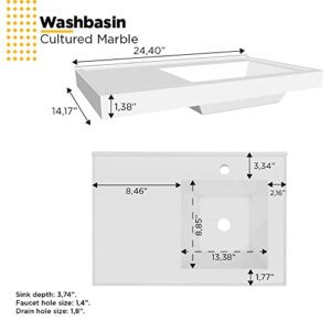 COZIMAX Vanity Soul 24" Floating Bathroom Vanity and Cultured Marble Sink with Soft Close Door (Gray)