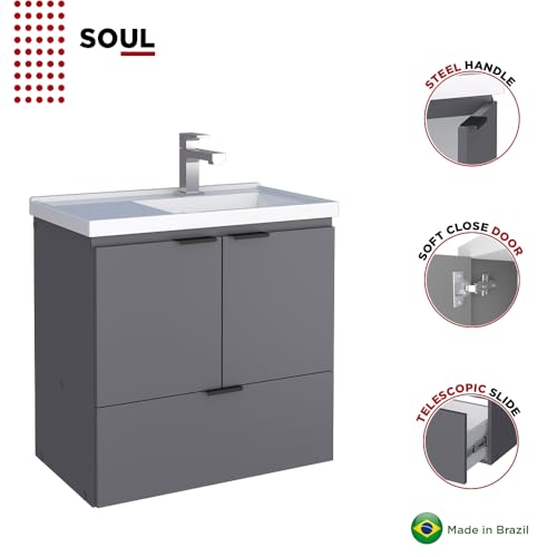 COZIMAX Vanity Soul 24" Floating Bathroom Vanity and Cultured Marble Sink with Soft Close Door (Gray)