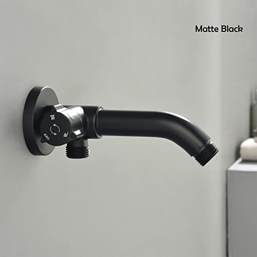 Matte Black Shower Arm with Diverter, KPSKQDZ 6 Inch 2-way All Solid Brass Shower Arm Diverter Valve for Handheld and Fixed Shower Head