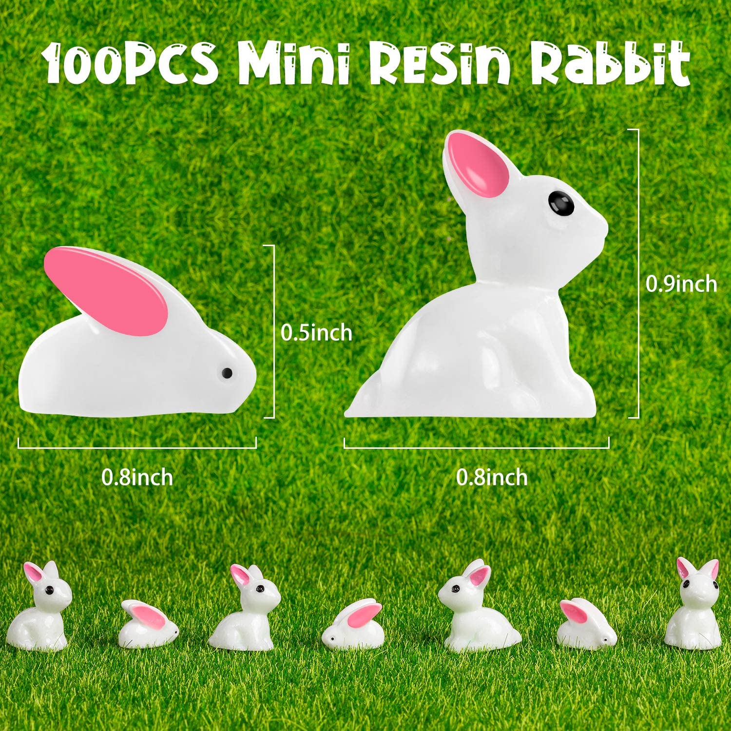 FFNIU Miniature Rabbit Figurines, 100Pcs Mini Resin Bunny Animals Toy, Miniature Rabbit for Landscape Ornaments Miniature Garden Decor Potted Plant,Cake Topper Decoration