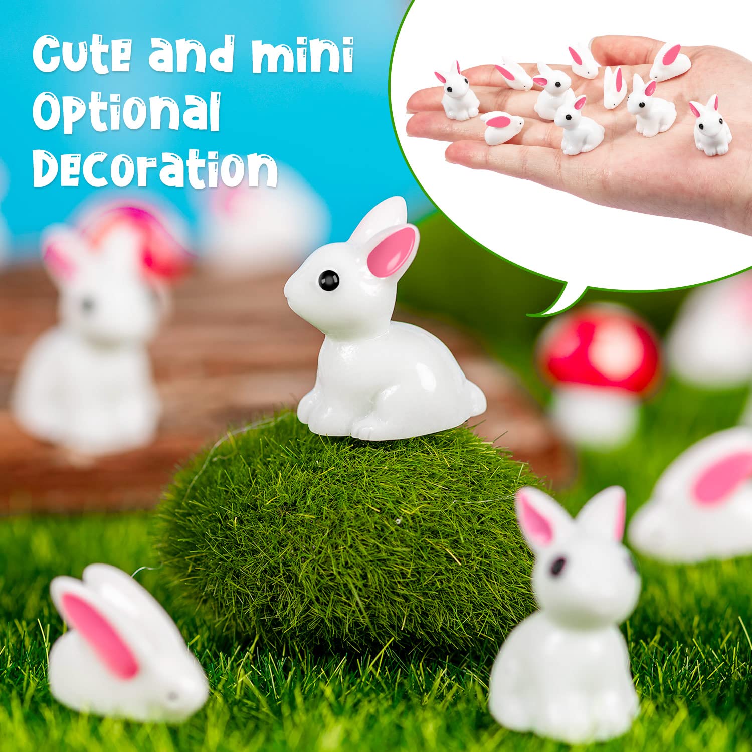 FFNIU Miniature Rabbit Figurines, 100Pcs Mini Resin Bunny Animals Toy, Miniature Rabbit for Landscape Ornaments Miniature Garden Decor Potted Plant,Cake Topper Decoration