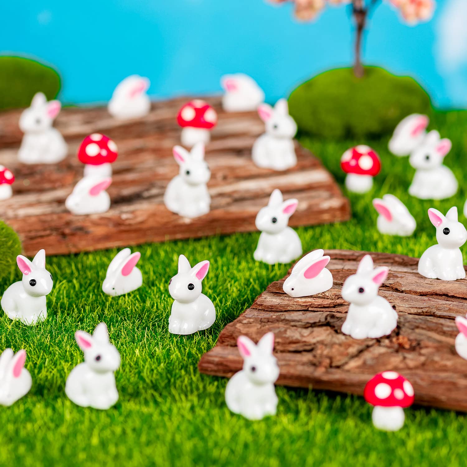 FFNIU Miniature Rabbit Figurines, 100Pcs Mini Resin Bunny Animals Toy, Miniature Rabbit for Landscape Ornaments Miniature Garden Decor Potted Plant,Cake Topper Decoration