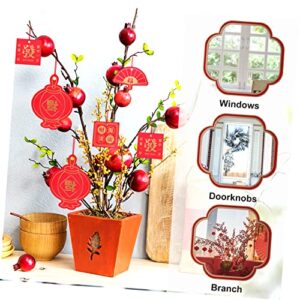 ABOOFAN 60pcs Lucky Greeting Card Bronzing Gift Box Spring Festival Wishes Cards Fringe Trim red Decorations Ornaments Potted Plant Decorations East Hanging Card