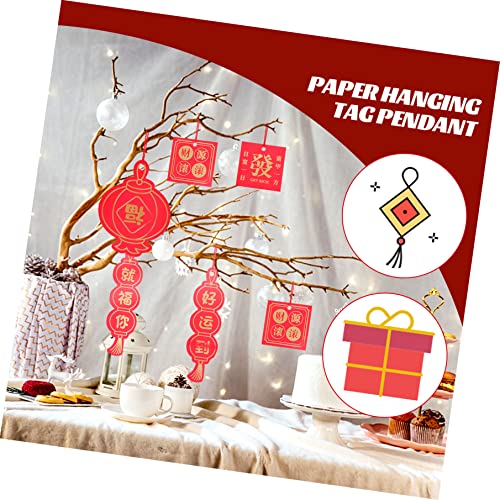 ABOOFAN 60pcs Lucky Greeting Card Bronzing Gift Box Spring Festival Wishes Cards Fringe Trim red Decorations Ornaments Potted Plant Decorations East Hanging Card