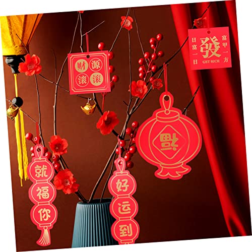 ABOOFAN 60pcs Lucky Greeting Card Bronzing Gift Box Spring Festival Wishes Cards Fringe Trim red Decorations Ornaments Potted Plant Decorations East Hanging Card