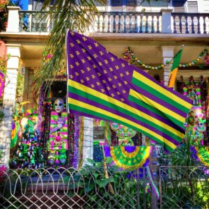 Probsin Mardi Gras Flag 3x5 Feet Decorations Double Printed New Orleans Holiday Masquerade Carnival Party Supplies Home Decor Hanging Purple Fleur De Lis Welcome Photo Backdrop with Brass Grommets