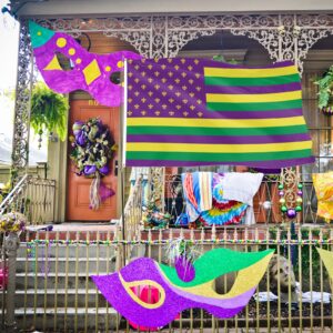 Probsin Mardi Gras Flag 3x5 Feet Decorations Double Printed New Orleans Holiday Masquerade Carnival Party Supplies Home Decor Hanging Purple Fleur De Lis Welcome Photo Backdrop with Brass Grommets