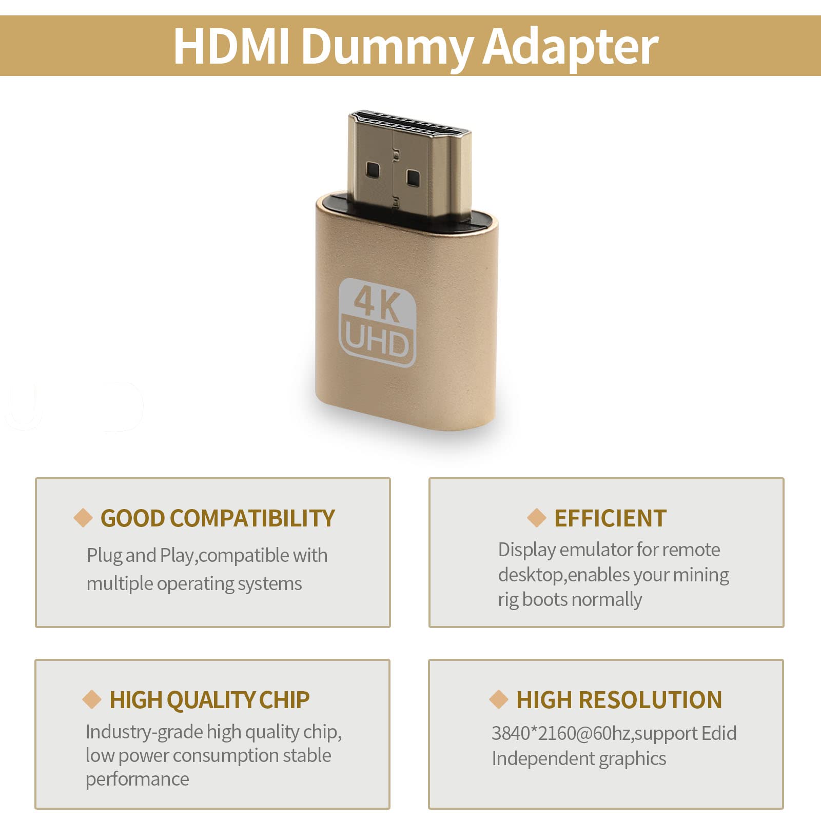 PCERCN HDMI Dummy Plug, 1080P 4K Virtual Monitor Display Emulator, Headless Display Adapter Supports up to 3840x2160@60Hz, Compatible with Windows Mac OSX Linux, Plug and Plug, (1 Pack)