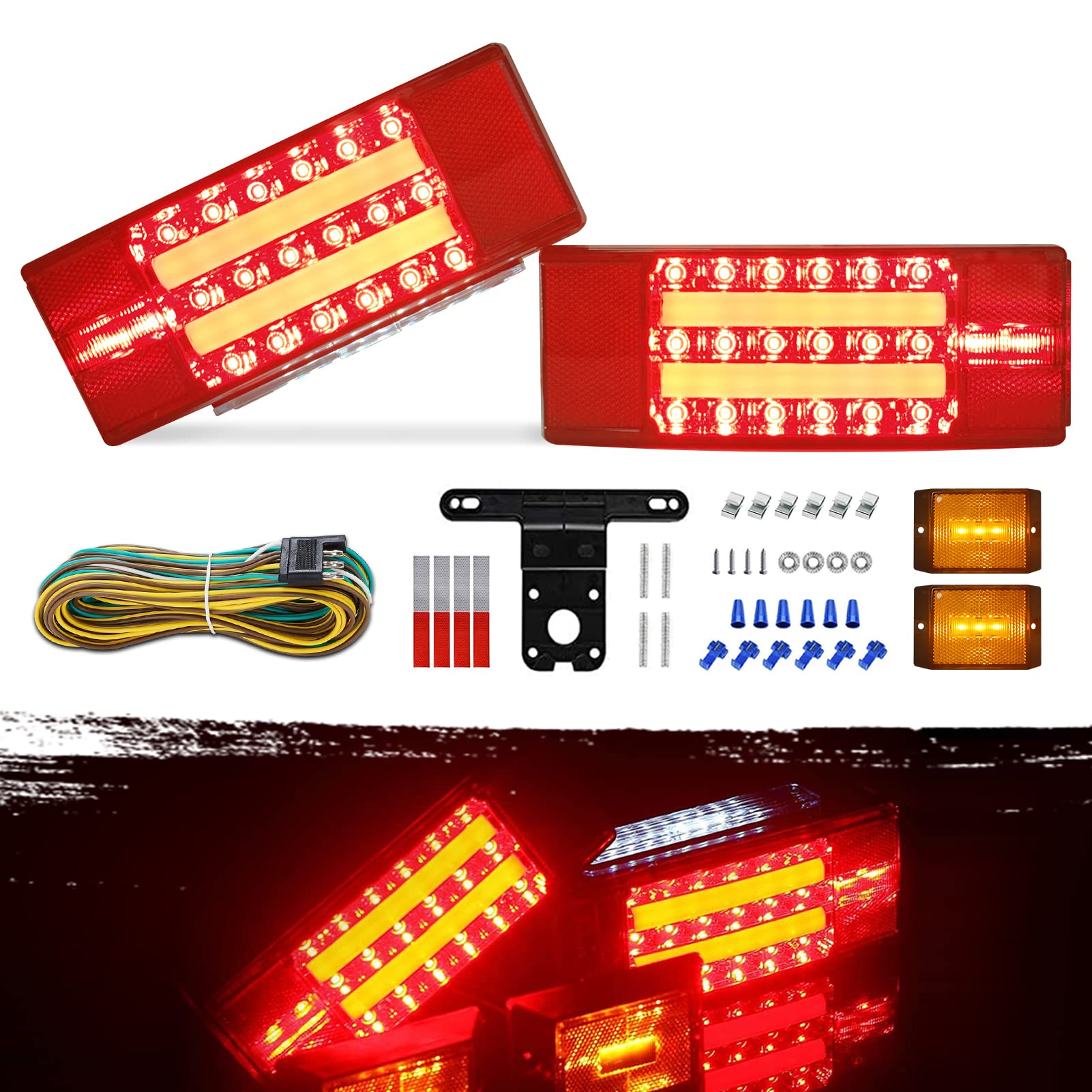 Gonice Submersible Boat Trailer Light Kit - Super Bright LED Trailer Lights with Halo Strip Lights - Ideal for Camper Truck RV Snowmobile Under 80" - DOT Compliant, IP68 Waterproof