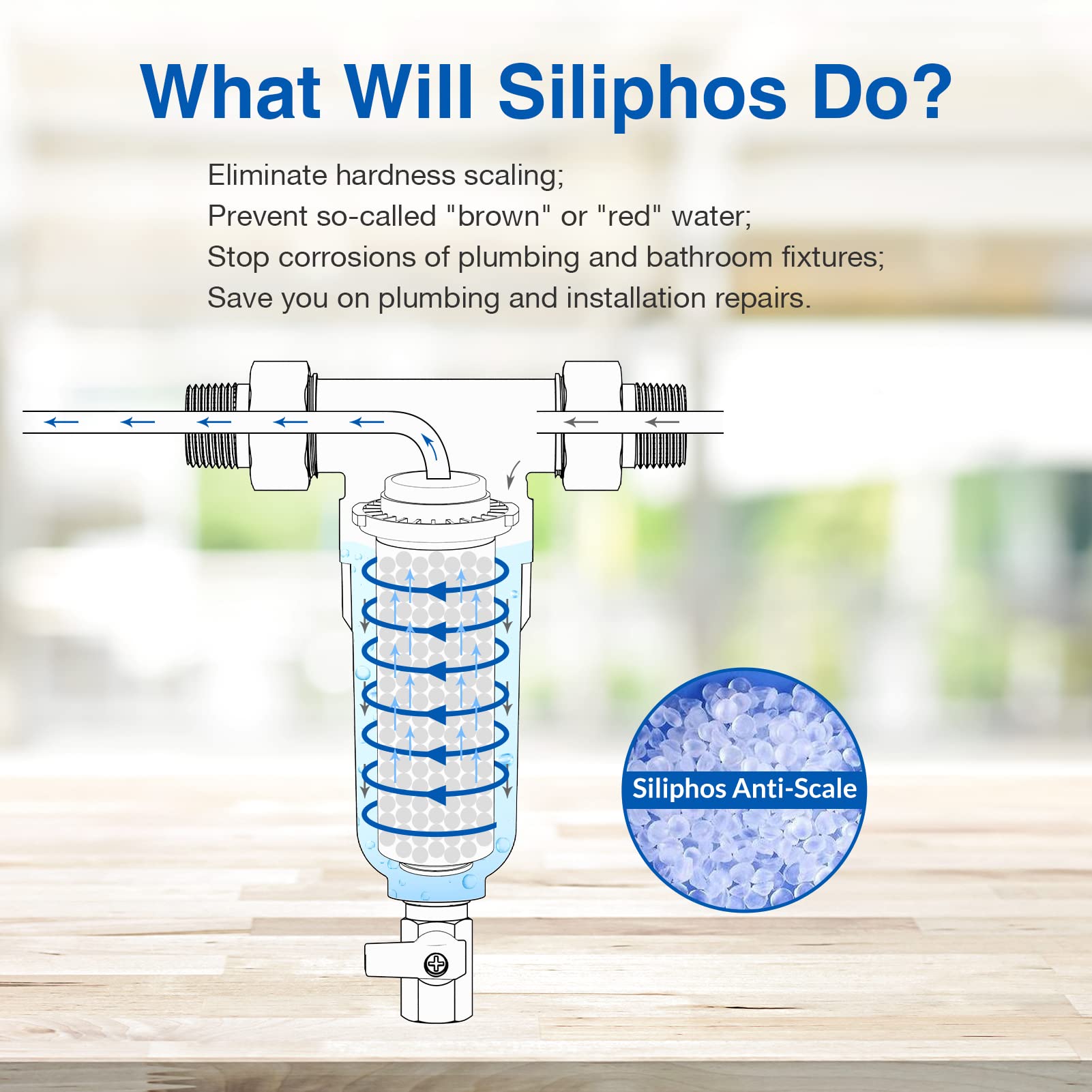 SimPure DC5S 40 Micron Spin Down Sediment Filter, Reusable Whole House Sediment Water Filter Softener with Siliphos Helps Prevent Scale and Corrosion, 1" MNPT + 3/4" FNPT + 3/4"MNPT, BPA Free