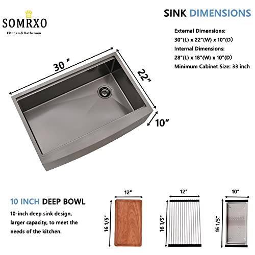 30 Inch Farmhouse Kitchen Sink Black Stainless Steel-SOMRXO Farmhouse Sink Workstation Kitchen Sink Black Stainless Steel Farmhouse Sink Single Bowl Kitchen Sink