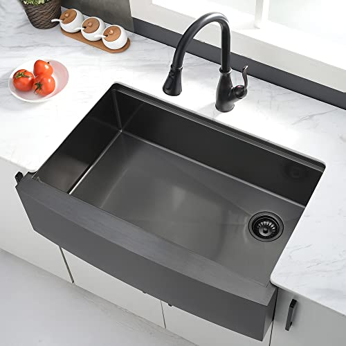 30 Inch Farmhouse Kitchen Sink Black Stainless Steel-SOMRXO Farmhouse Sink Workstation Kitchen Sink Black Stainless Steel Farmhouse Sink Single Bowl Kitchen Sink