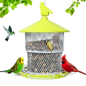 metal bird feeder clearance,hanging bird feeders for outside wild birds, squirrel poorf, heavy duty,6 perches, 4 lbs capacity for cardinals, finches, blue jays-silver green