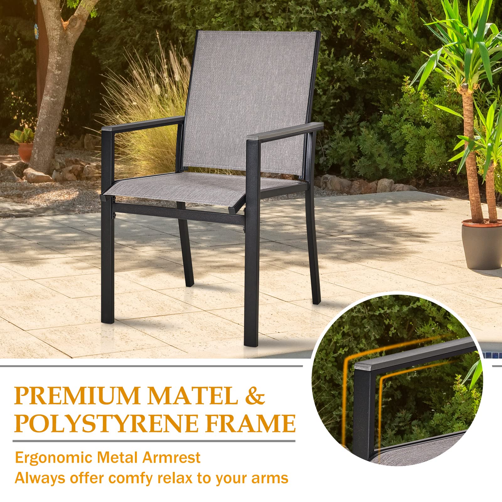 MEOOEM Patio Dining Chairs 2PCS Outdoor Metal Textilene Outdoor Dining Chairs,Durable for Lawn Garden Backyard Pool All Weather