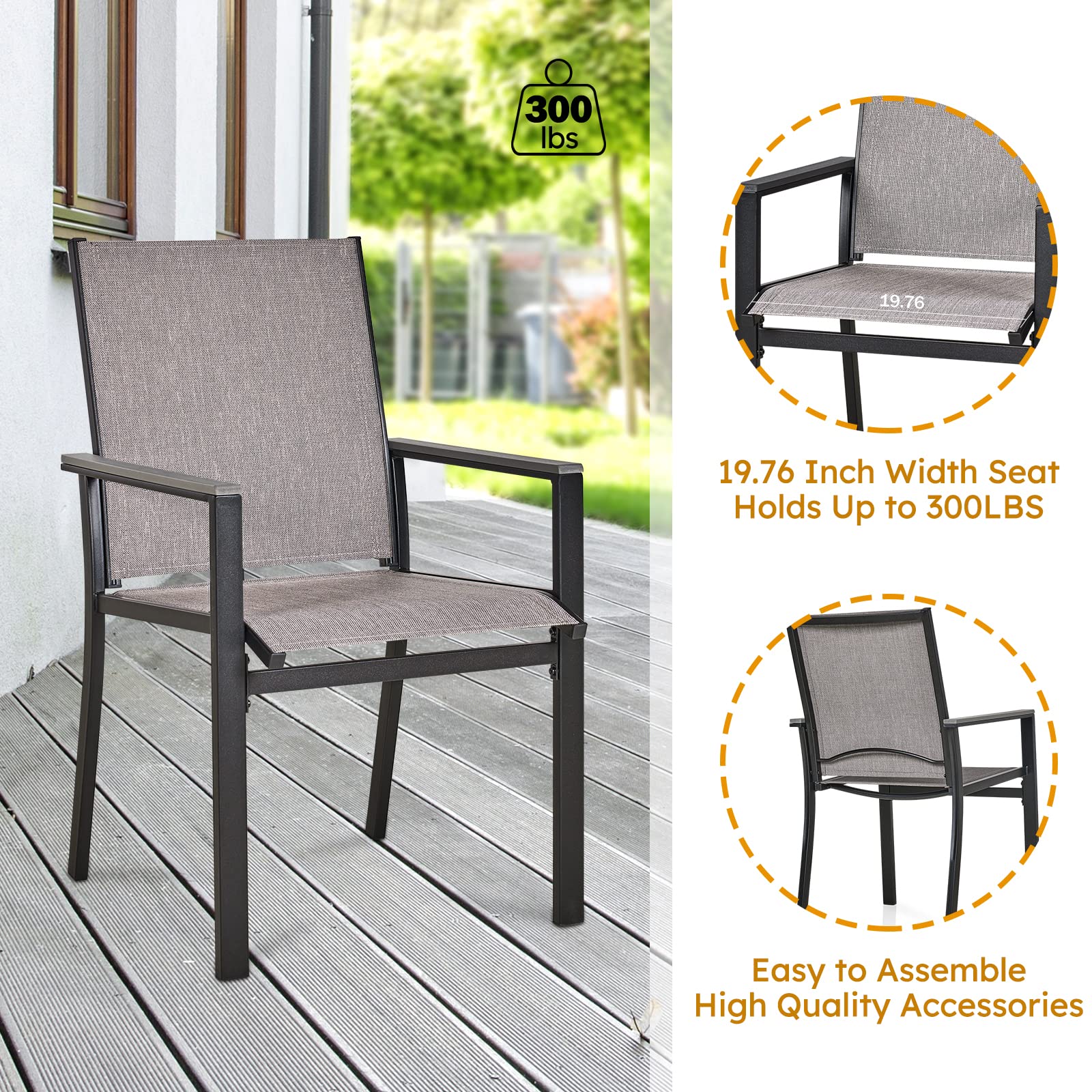 MEOOEM Patio Dining Chairs 2PCS Outdoor Metal Textilene Outdoor Dining Chairs,Durable for Lawn Garden Backyard Pool All Weather