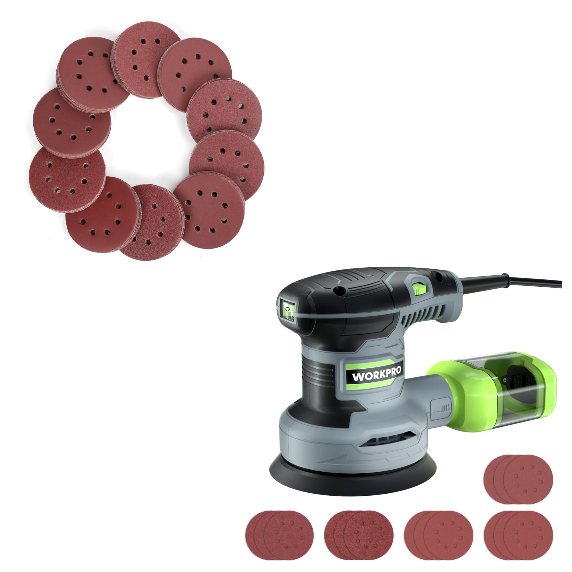 WORKPRO 150-piece Sanding Discs Set+WORKPRO 2.5 Amp Random Orbit Sander