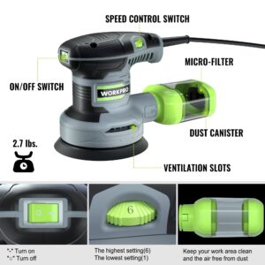 WORKPRO 150-piece Sanding Discs Set+WORKPRO 2.5 Amp Random Orbit Sander