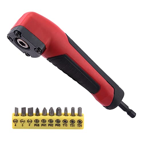 Right Angle Attachment with 10pcs Bits 90°degree Right Angle Drill Adapter 1/4 Inch Right Angle Attachment Extension Screwdriver Socket Holder Drill Attachment