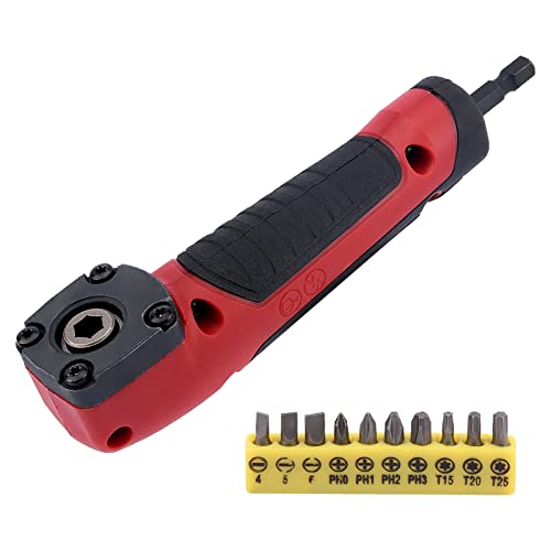 Right Angle Attachment with 10pcs Bits 90°degree Right Angle Drill Adapter 1/4 Inch Right Angle Attachment Extension Screwdriver Socket Holder Drill Attachment