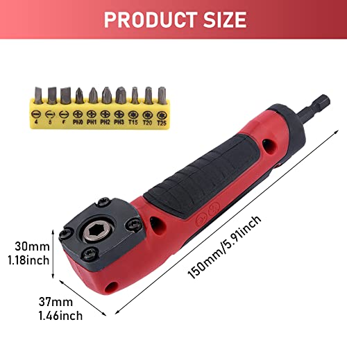 Right Angle Attachment with 10pcs Bits 90°degree Right Angle Drill Adapter 1/4 Inch Right Angle Attachment Extension Screwdriver Socket Holder Drill Attachment