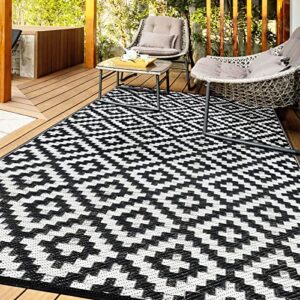 outdoor patio rug waterproof - 4x6 ft black outdoor carpet, plastic straw area rug for patios clearance, outdoor rugs for camping, porch, deck, rv, camper, balcony, backyard