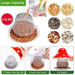 Red Bird Feeders, Mushroom Solar Bird Feeder for Outdoor Hanging, Metal Bird Feeder for Cardinal, Finche, Blue Jays, Chickadee, Sparrow and Wild Birds 3.5 lbs Seed Capacity, Gift for Bird Lovers