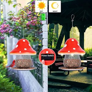 Red Bird Feeders, Mushroom Solar Bird Feeder for Outdoor Hanging, Metal Bird Feeder for Cardinal, Finche, Blue Jays, Chickadee, Sparrow and Wild Birds 3.5 lbs Seed Capacity, Gift for Bird Lovers