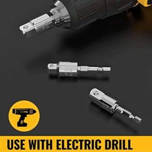 4PCS Abruga Square Drive Sockets, Power Drill Sockets Adapter Sets, 105 Degree Angle Screwdriver Socket Holder, 360 Degree Rotation Adjustable Drill Bit 1/4" 3/8" 1/2" Extension Rod Accessories